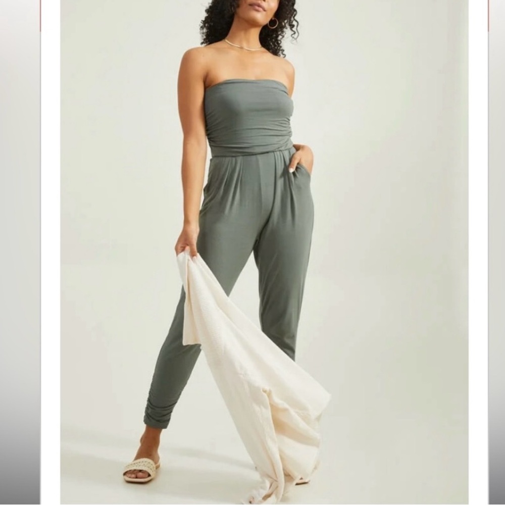 Altar’d State Women's Strapless Jumpsuit - Green